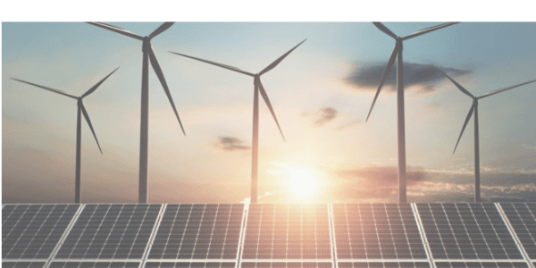 Illustration of photovoltaic systems and wind turbines which illustrates the reduction in CO2 emissions at SIXT locations.