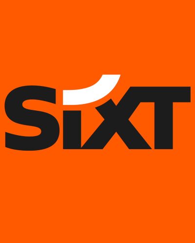 The text: "We are SIXT" is written on an orange background.